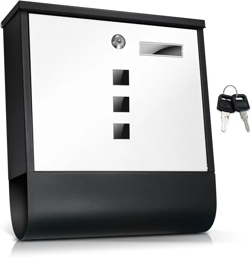 Cassetta Porta Posta Acciaio Verniciato Antiruggine 37x33.5x10 cm 2 Chiavi Bianco Nero