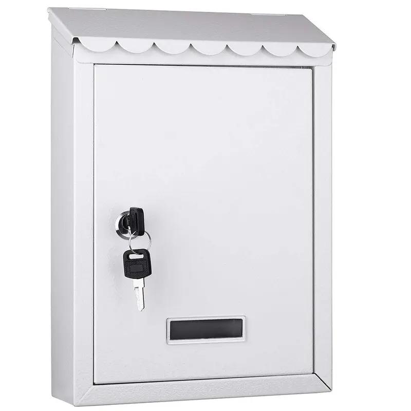 Cassetta Postale da Parete in Metallo Inox con Chiave per Esterno e Interno Bianco