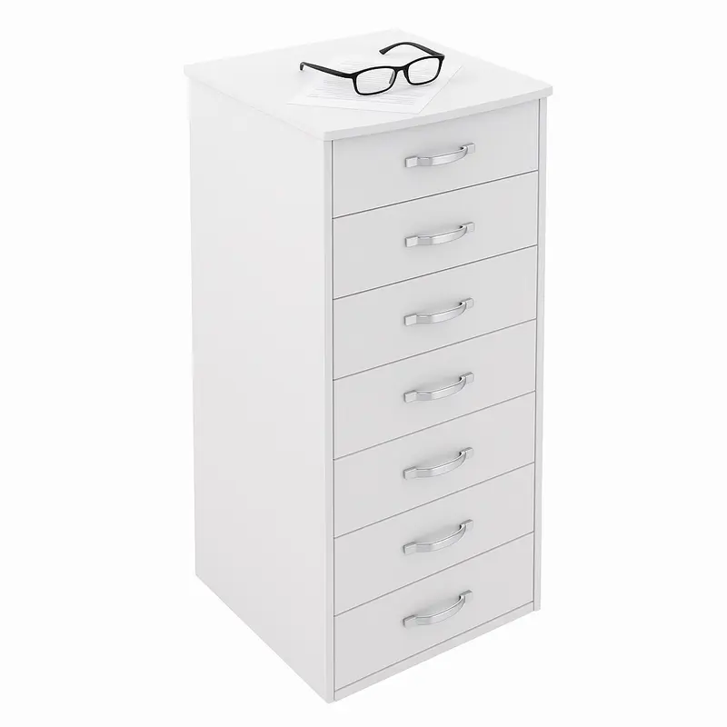 Cassettiera 7 Cassetti Multiuso Settimino Moderno Salvaspazio in Legno Mdf 116cm Bianco