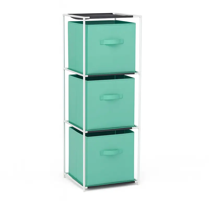 Cassettiera Multiuso in Metallo 3Cassetti in Stoffa 35x35 H 102cm Verde Salvaspazio