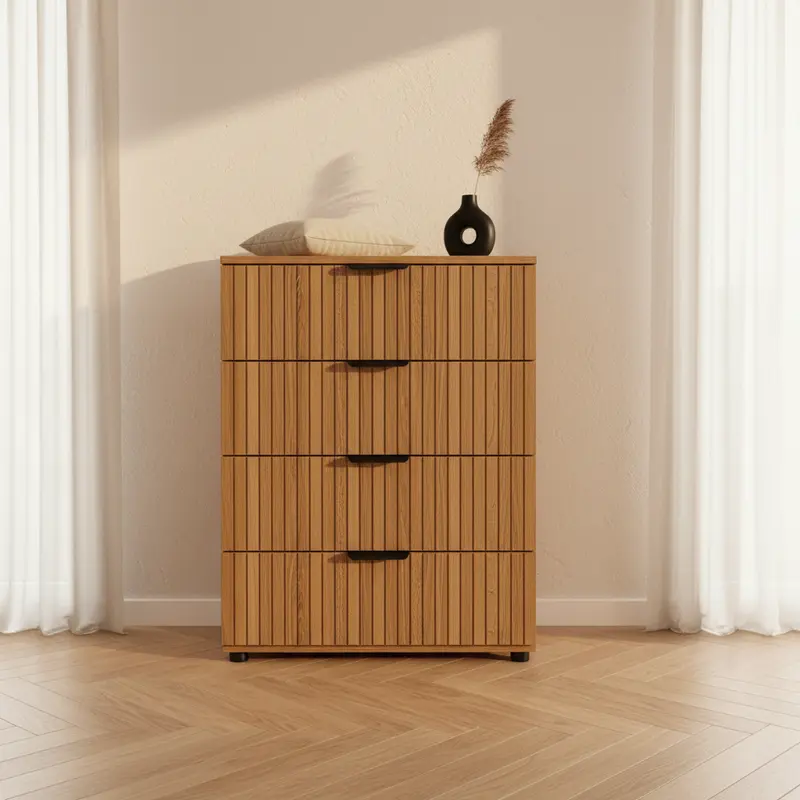 Cassettiera Rovere con Doghe Verticali – 4 Cassetti