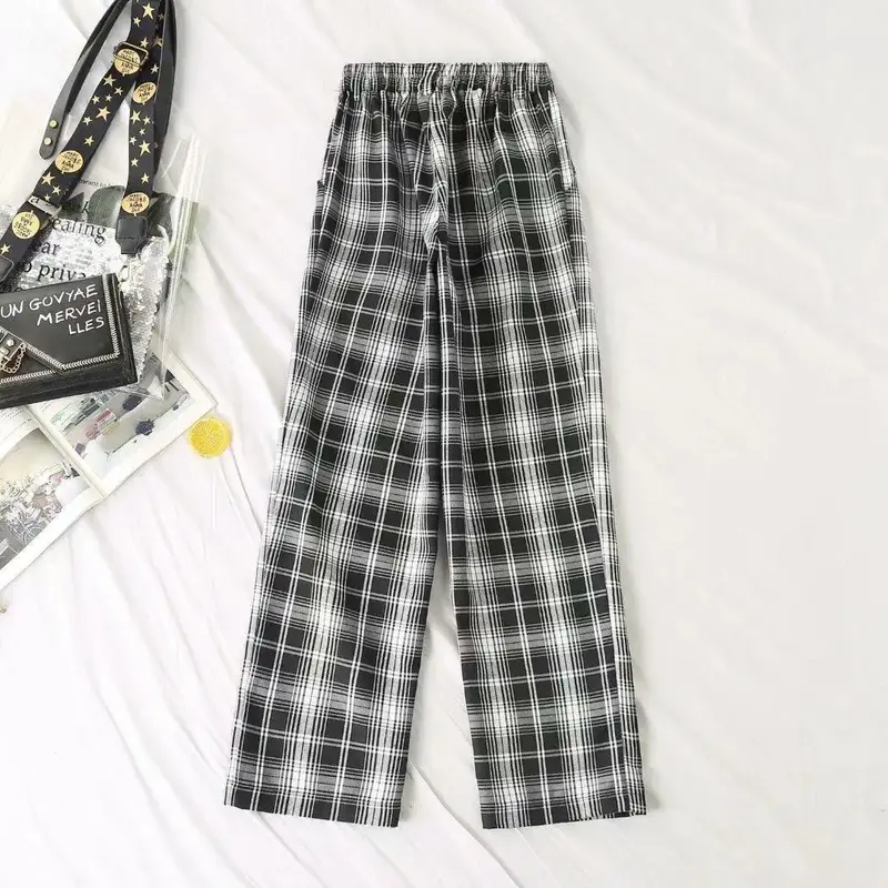 Casual Plaid High Waist Wide Leg Pants
