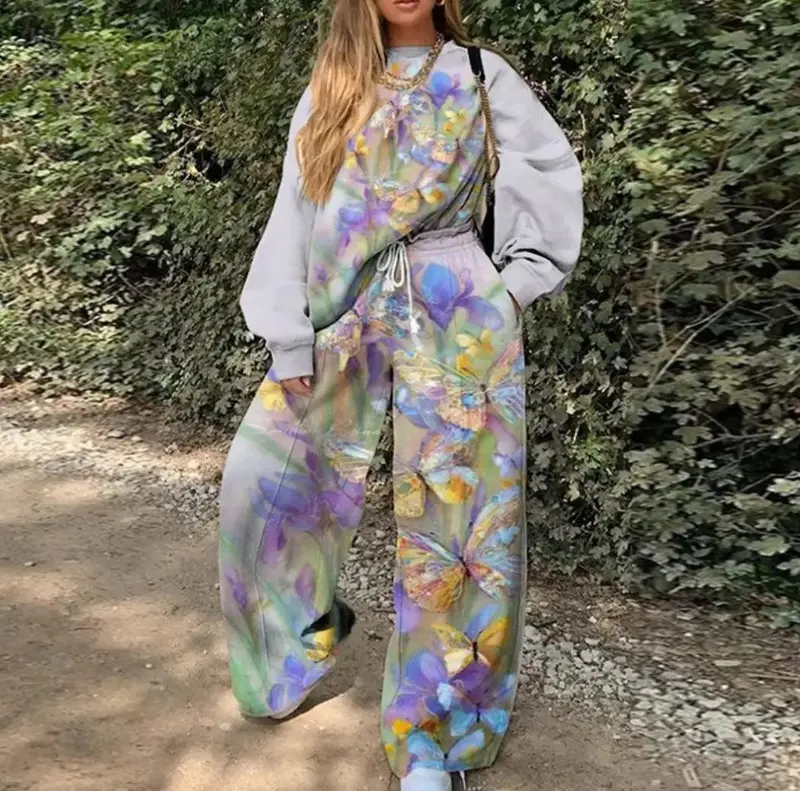 Casual Round Neck Loose Print Basic Women's