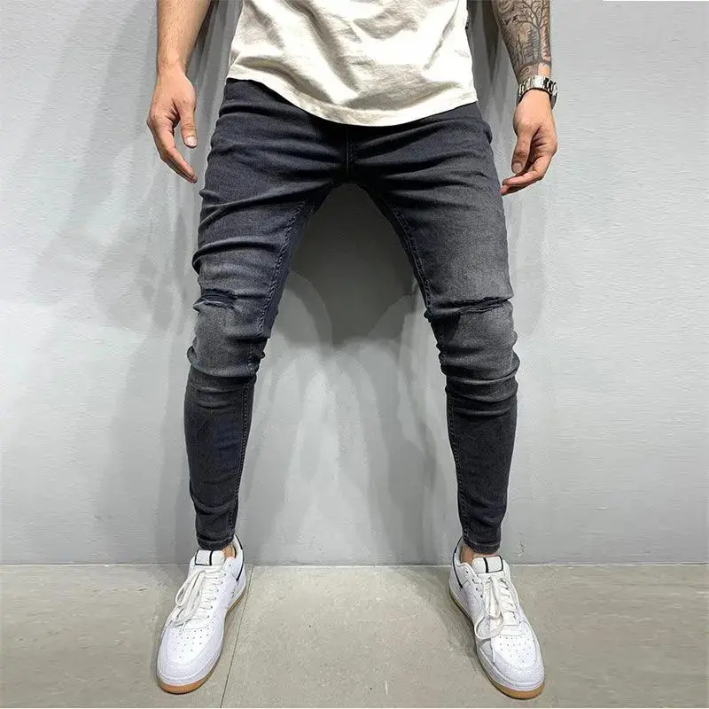 Casual Shredded Slim Zip Pencil Pants
