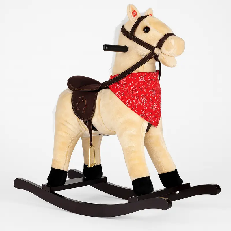 Cavallo a Dondolo in Peluche con Suoni Realistici Base in legno 3+ Giochi Infanzia