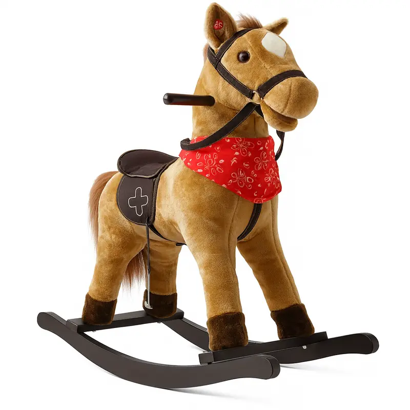 Cavallo a Dondolo in Peluche con Suoni Realistici Base in legno 3+ Giochi Infanzia
