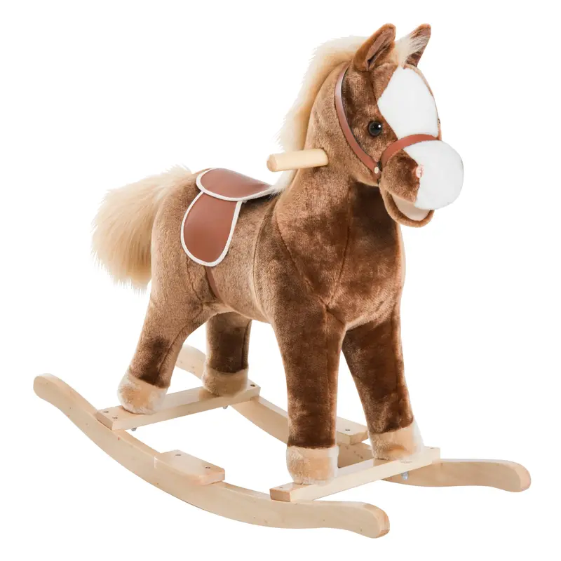 Cavallo a Dondolo Legno Giocattolo Cavalcabile Bambini Peluche 74x33x62cm