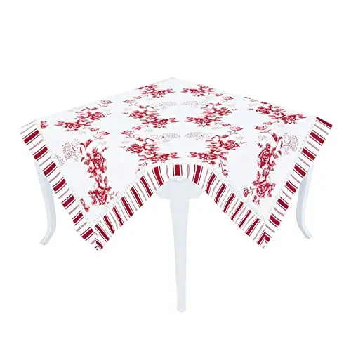 Centrotavola Blanca Natale Cotone 100% Stampa Floreale Bordo Rigato 100x100 cm