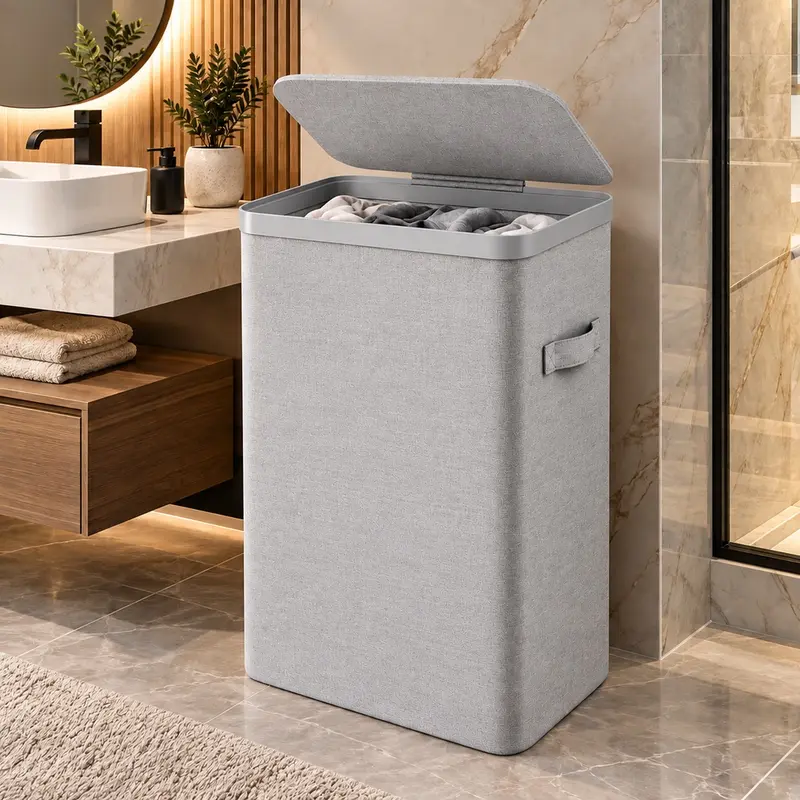 Cesto Biancheria Sporca 105L Portabiancheria con Coperchio e Sacco Estraibile Grigio