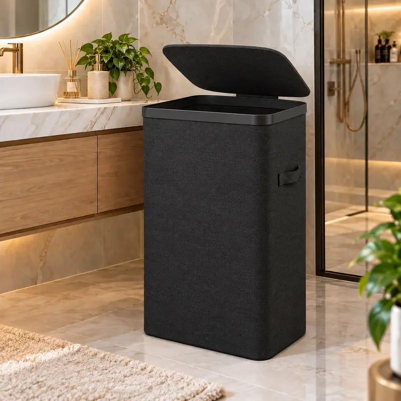 Cesto Biancheria Sporca 105L Portabiancheria con Coperchio e Sacco Estraibile Nero