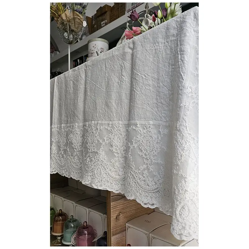 Chez Moi Copritavola in lino e pizzo "Cornice Corinzio" 140x140 cm 3 varianti (1pz)