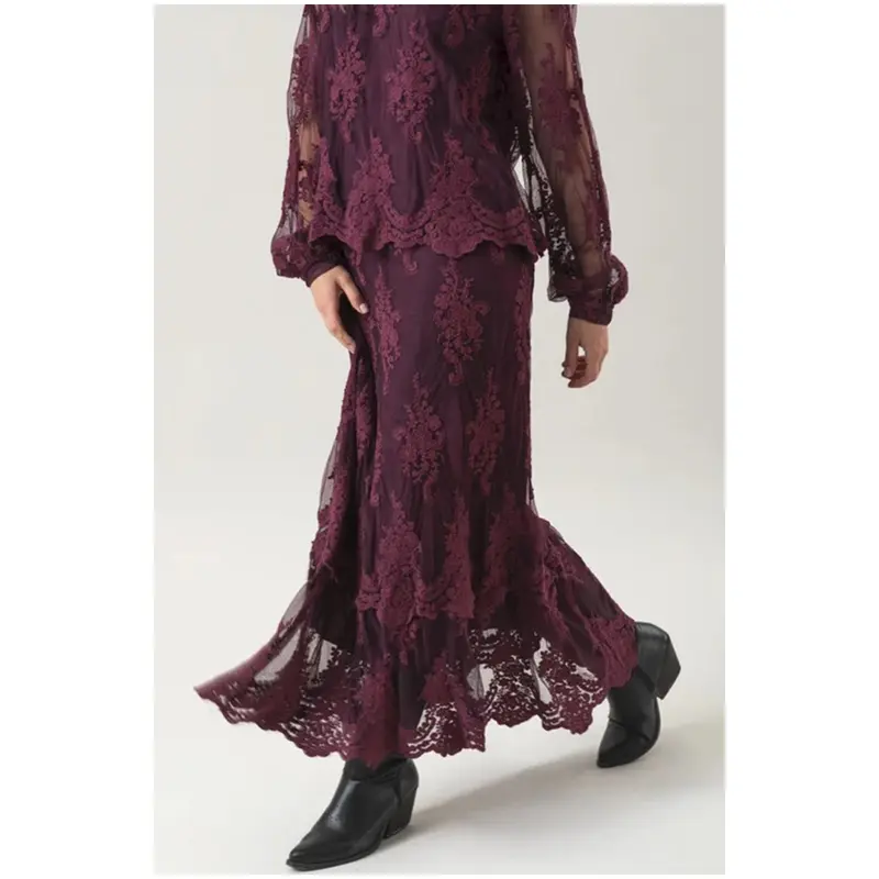 Chez Moi Gonna lunga in viscosa e pizzo Bouquet, Made in Italy "Lumiere"