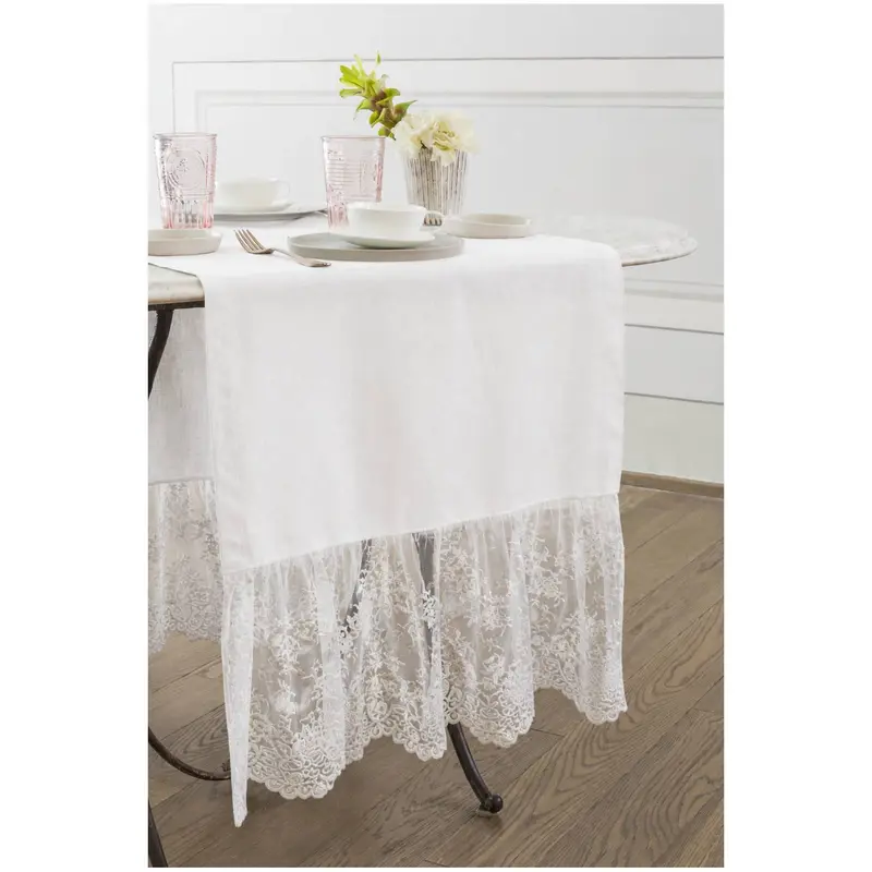Chez Moi Runner in lino e pizzo, Made in italy "Provenzale" 50x160 cm