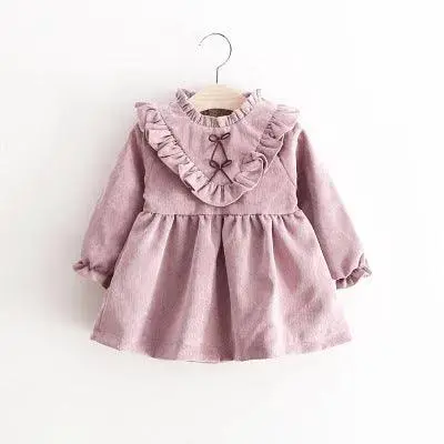 Children's wear 2021 spring new V-neck corduroy girls dresses