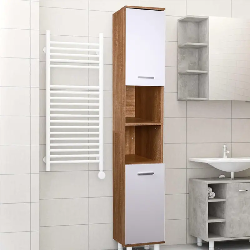 Colonna da Bagno 6 Ripiani 2 Ante Legno MDF 30x30 H179 cm Bicolore Salvaspazio