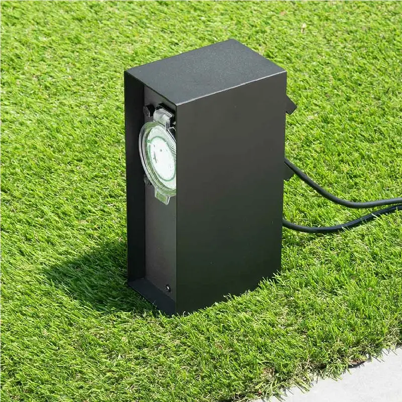 Colonna Elettrica Giardino Palo 2Prese Impermeabili Timer Protezione Bambini Nero