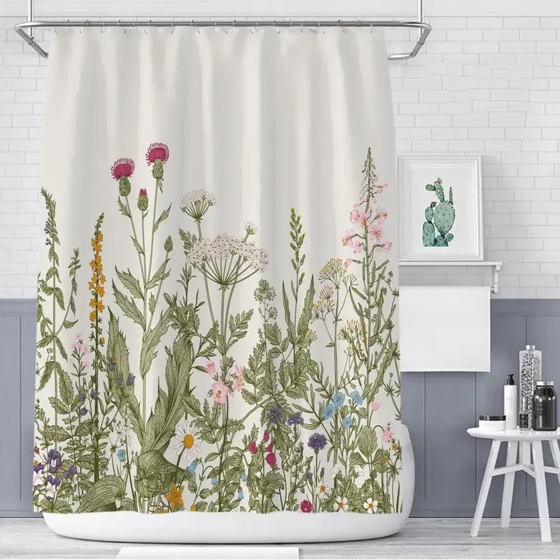 Color Floral Plant Shower Curtain Bathroom Curtain Polyester