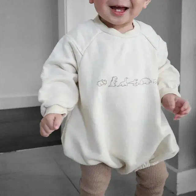 Colors Dinosaur Printed Long Sleeve Jumpsuits Outfits -M