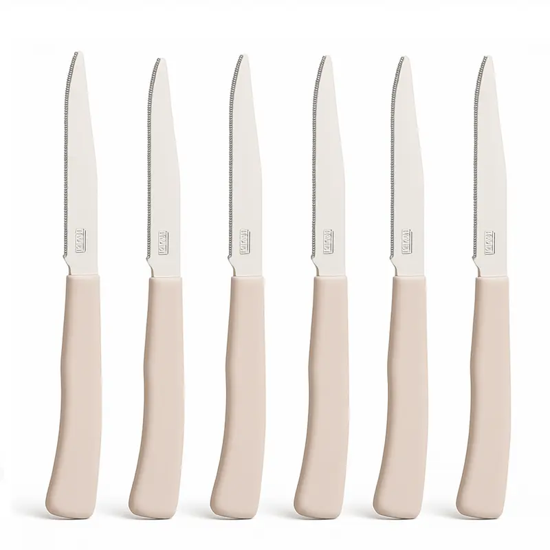 Coltelli Bistecca 24pz Manico in Polipropilene Doppia Affilatura 22cm Tortora