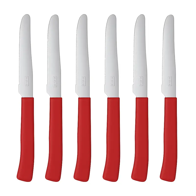 Coltelli da Tavola 24pz Manico in Polipropilene Doppia Affilatura 22cm Rosso