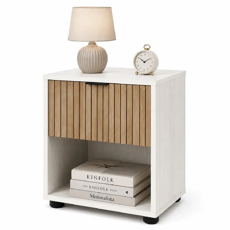 Comodino in Legno 1 Cassetto e Ripiano Design Moderno 40x30 h45 cm Bianco Rovere