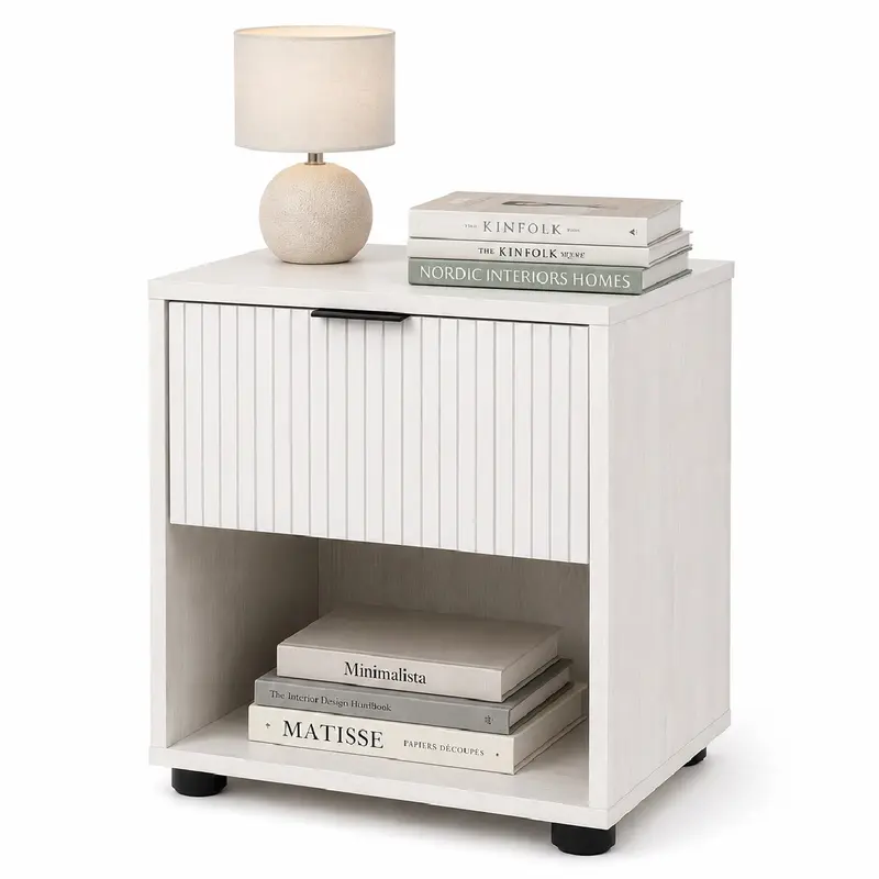 Comodino in Legno 1 Cassetto e Ripiano Design Moderno 40x30 h45 cm Bianco