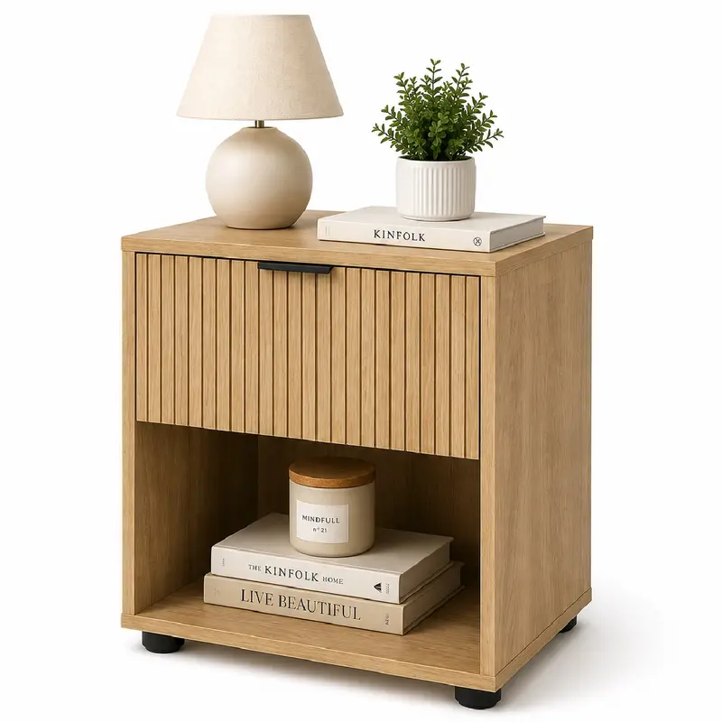 Comodino in Legno 1 Cassetto e Ripiano Design Moderno 40x30 h45 cm Rovere