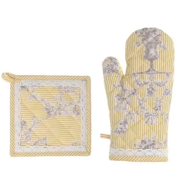 Completo guanto forno + presina cotone Blanc Mariclo' giallo