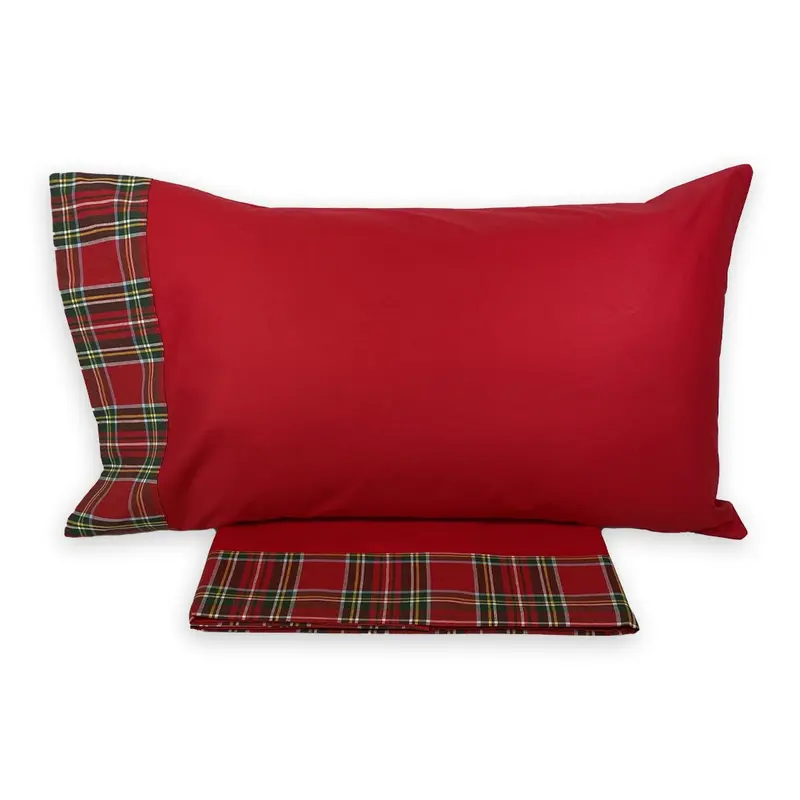 Completo Lenzuola Matrimoniali Natalizio | Bordo Scozzese | 100% Cotone