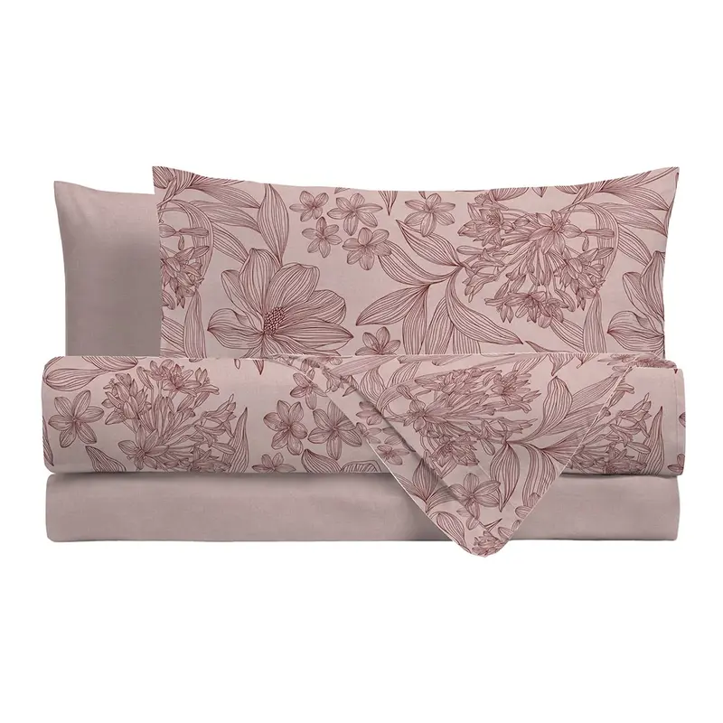 Completo Letto in Cotone Matrimoniale Alina Rosa