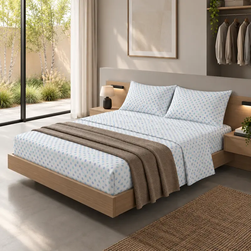 Completo Letto in Cotone Matrimoniale Cornelia Azzurro