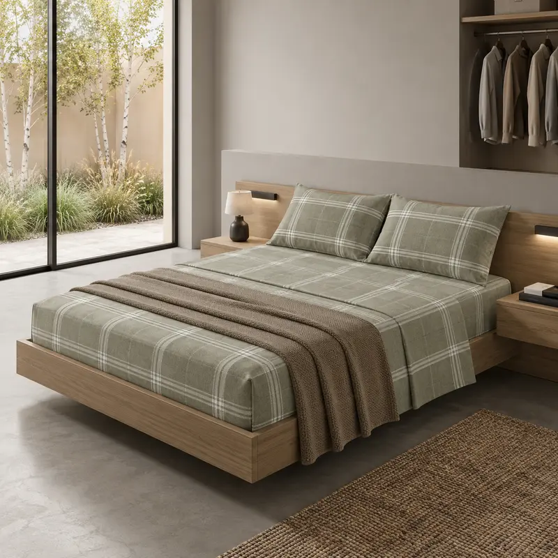 Completo Letto in Cotone Matrimoniale Efrem Verde