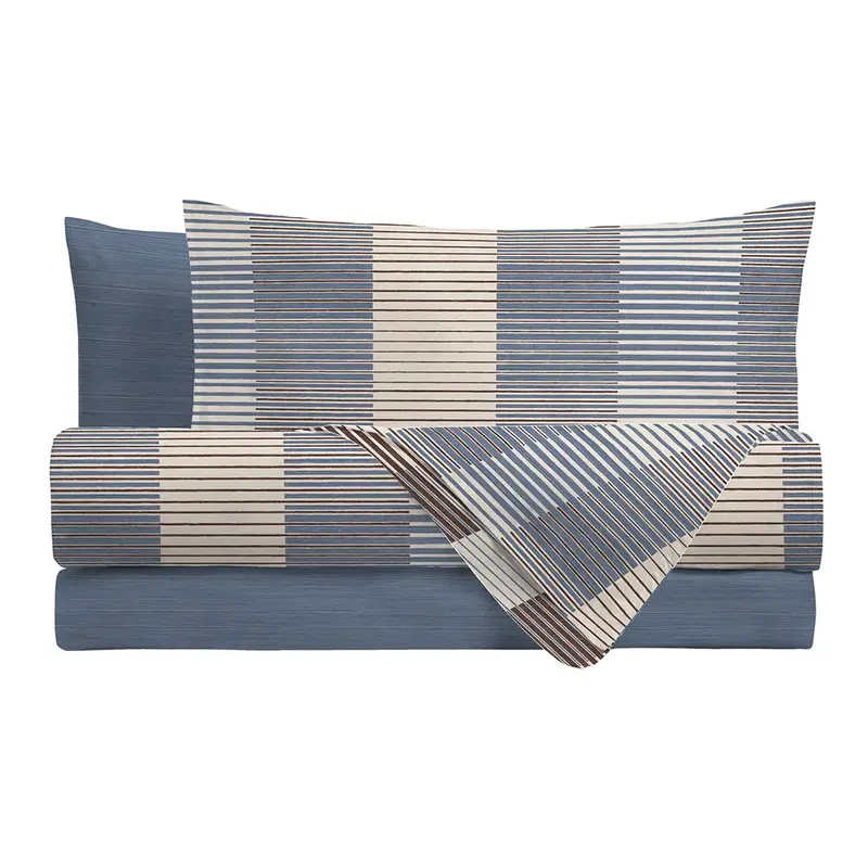 Completo Letto in Cotone Matrimoniale Gilbert Blu