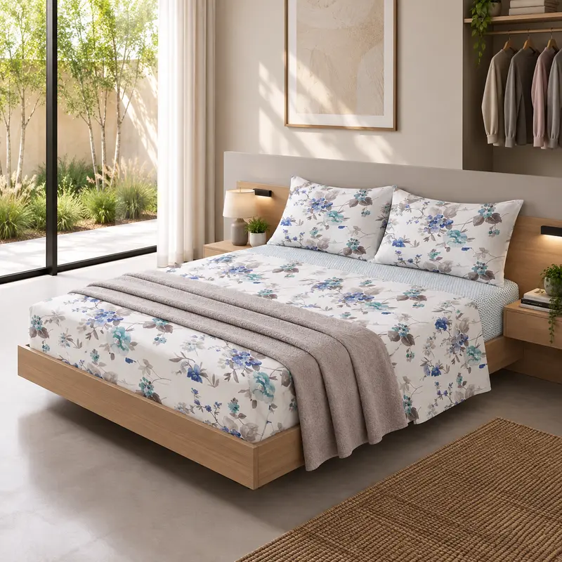 Completo Letto in Cotone Matrimoniale Micole Blu