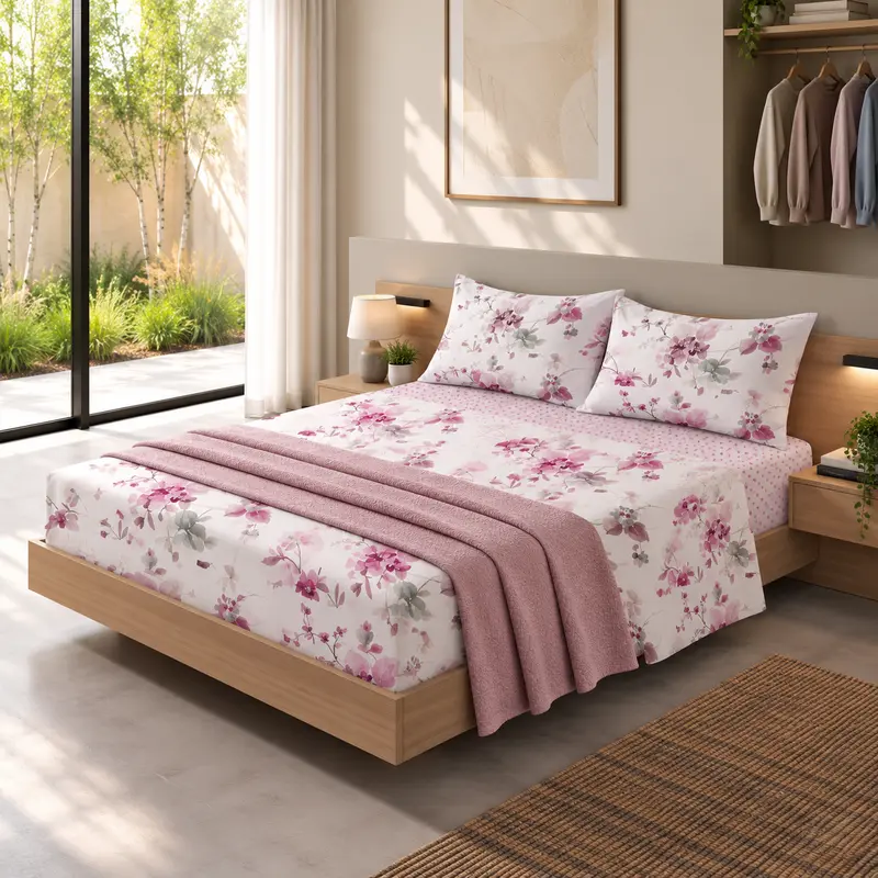 Completo Letto in Cotone Matrimoniale Micole Rosa