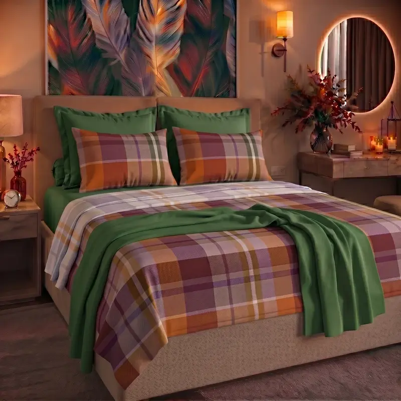Completo Letto in Cotone Matrimoniale Ralph Verde/Ruggine/Viola