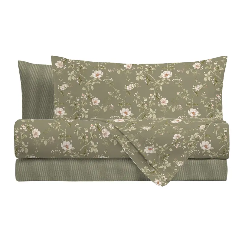 Completo Letto in Cotone Piazza e Mezza Pauline Verde