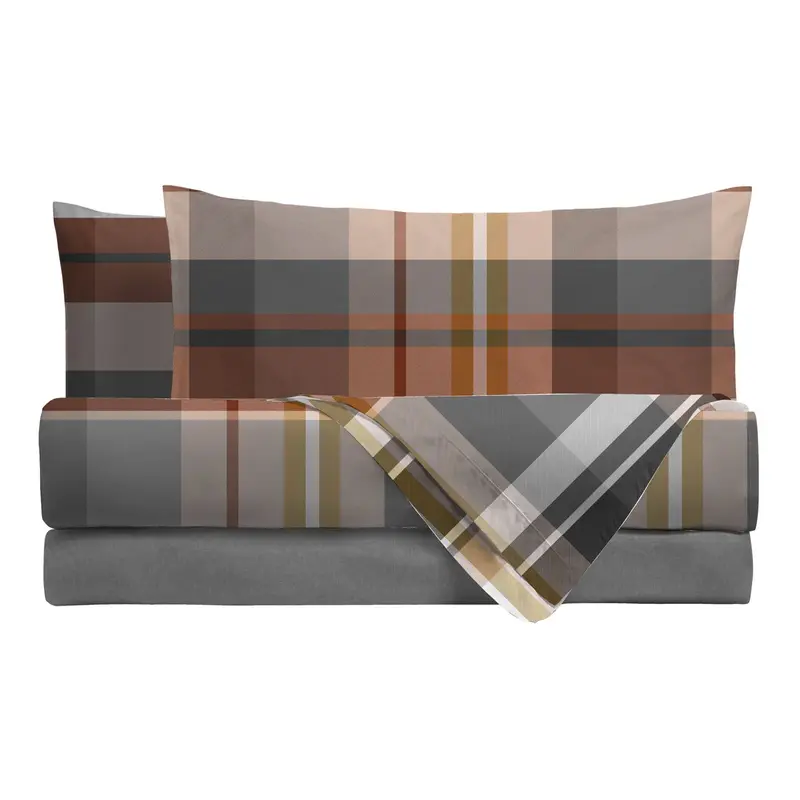 Completo Letto in Cotone Piazza e Mezza Ralph Grigio/Marrone