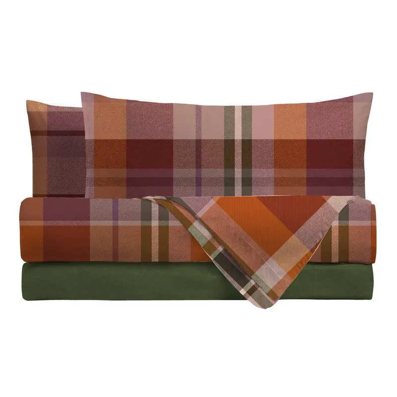 Completo Letto in Cotone Piazza e Mezza Ralph Viola/Verde/Ruggine