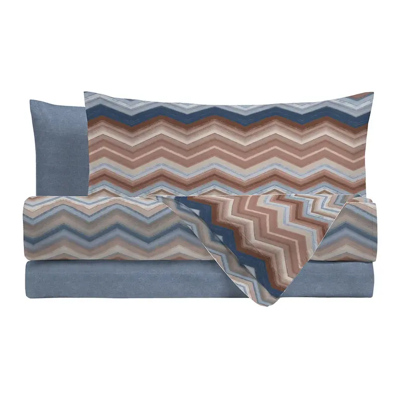 Completo Letto in Cotone Piazza e Mezza Ysidro Azzurro/Marrone