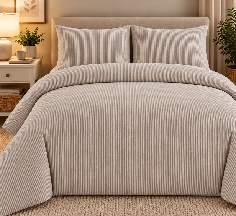 Completo Letto in Flanella Matrimoniale Cedric Beige