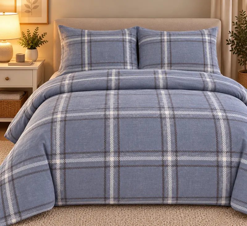 Completo Letto in Flanella Matrimoniale Mayson Azzurro