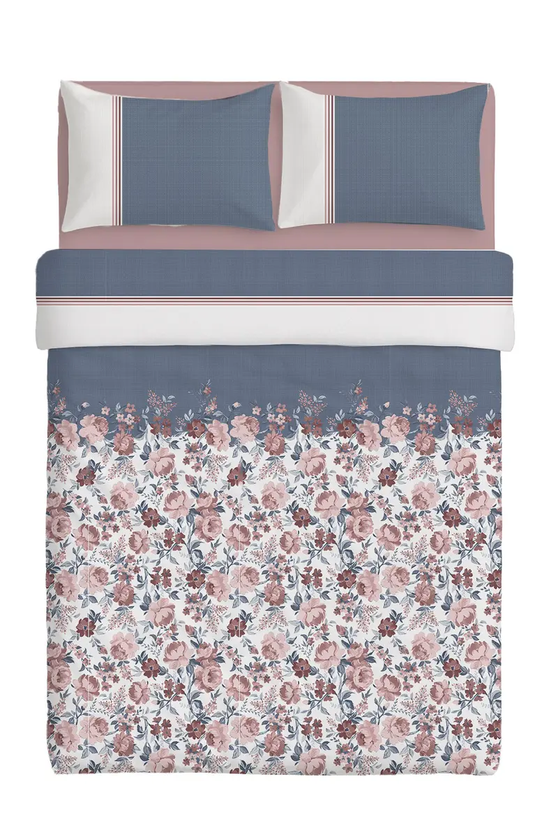 Completo Letto Matrimoniale Emmatheo 2 in 1 Blu/Rosa