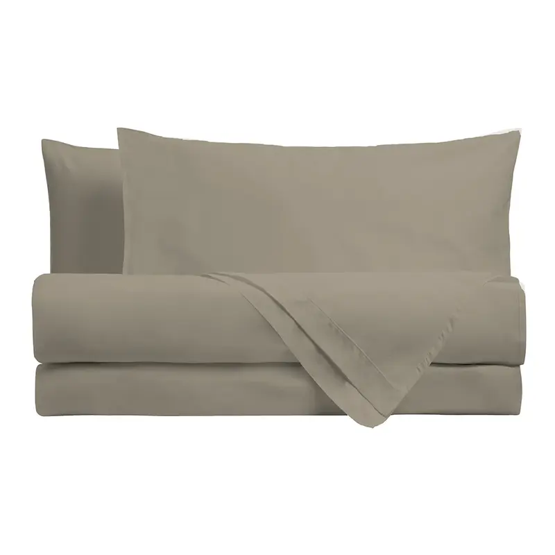 Completo Letto Matrimoniale in Percalle Tinta Unita Beige