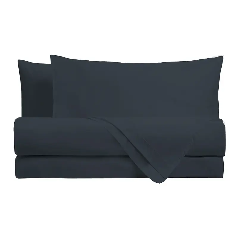 Completo Letto Matrimoniale in Percalle Tinta Unita Blu Notte