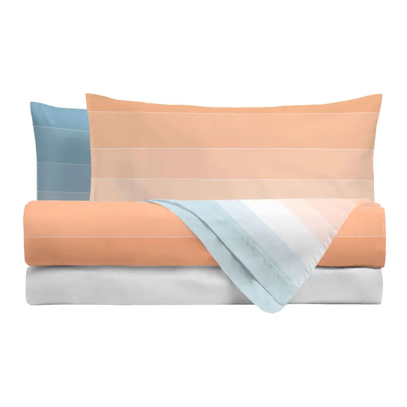 Completo Letto Singolo in Cotone Shades Azzurro/Pesca