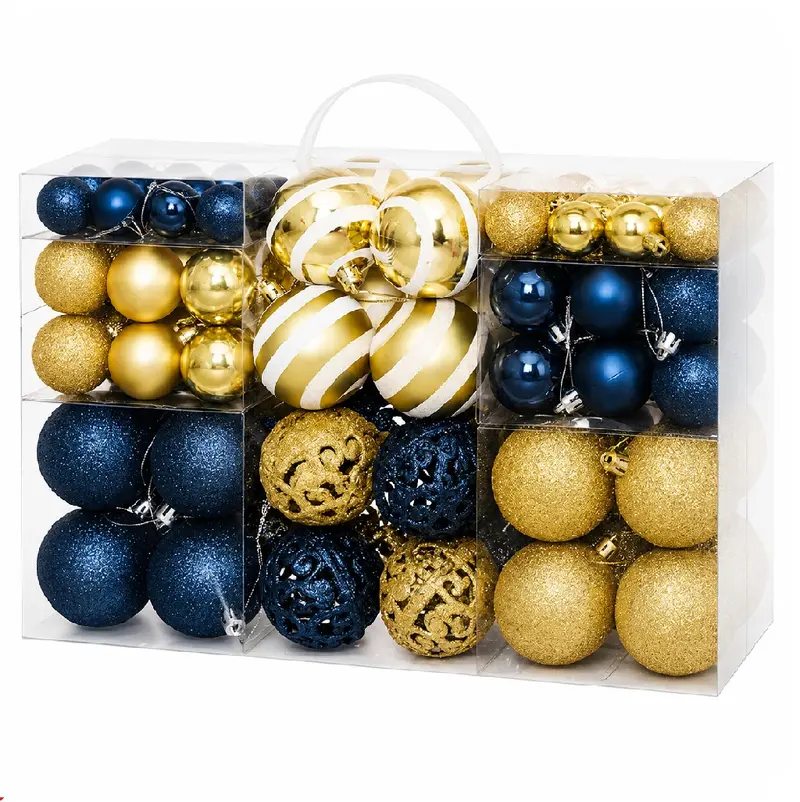 Confezione 100 Palline Natale 3 4 6 cm Oro Blu Addobbi Albero Interne Esterne