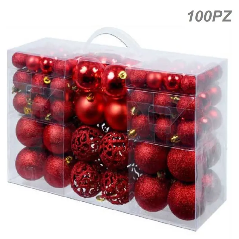 Confezione 100 Palline Natale 3 4 6 cm Rosso Addobbi Albero Interne Esterne