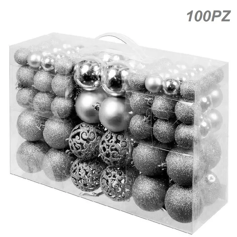 Confezione 100 Palline Natale 3 4 6 cm Silver Addobbi Albero Interne Esterne