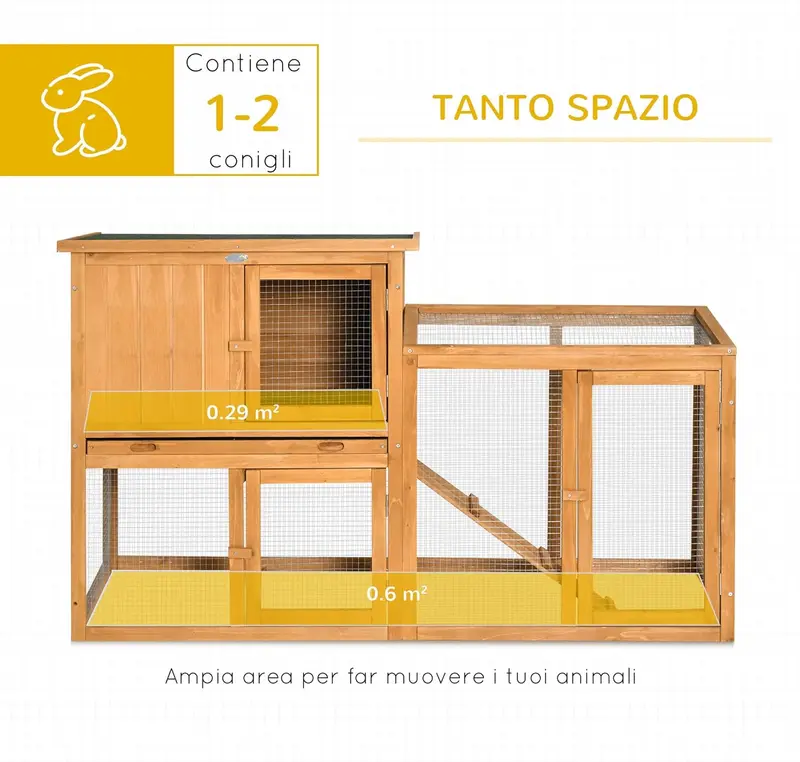 Conigliera Gabbia 2 Livelli Legno e Metallo 141x49x86 cm